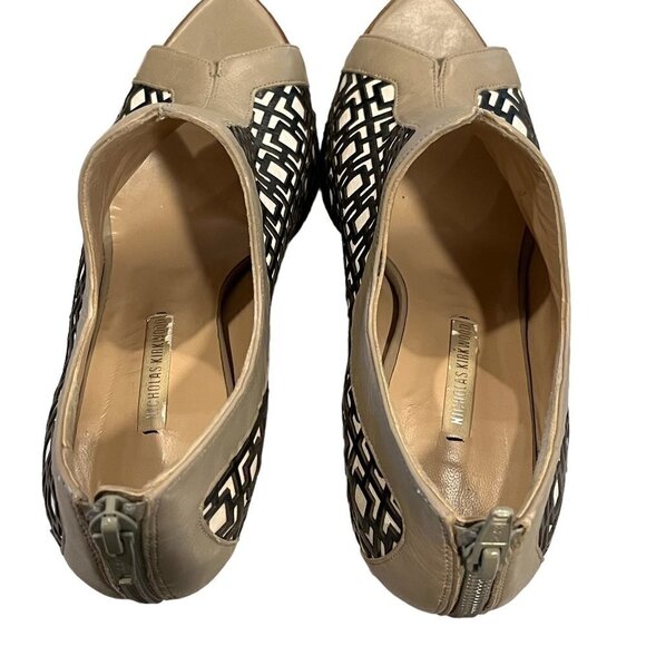 Nicholas Kirkwood Italian Leather Geometric Laser Cut Peep Toe Bootie Stiletto - Picture 5 of 13